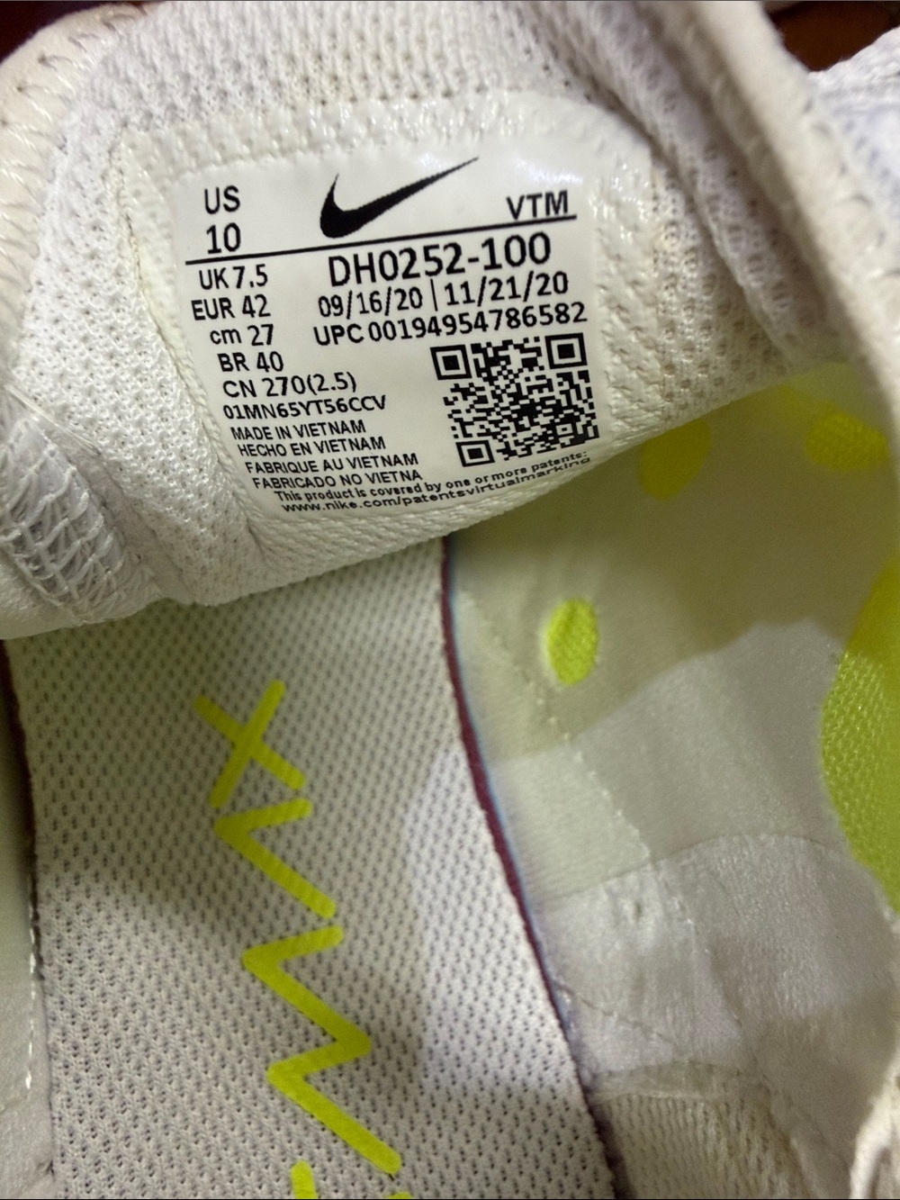 Nike Air Max 270 Women’s Sneakers White Neon Yellow Pink Blue Accents - Picture 3 of 4